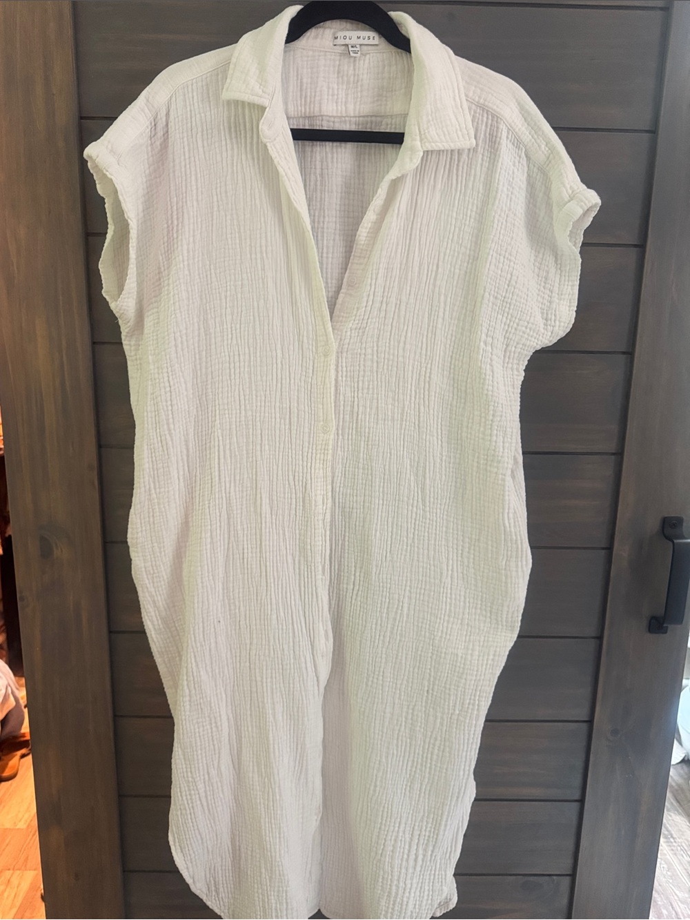 Lightweight White Cotton Gauze Shirt Dress - Relaxed Fit